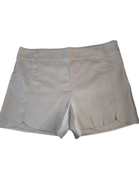 LOFT Cream High-Waist Sailor Button Scalloped Shorts